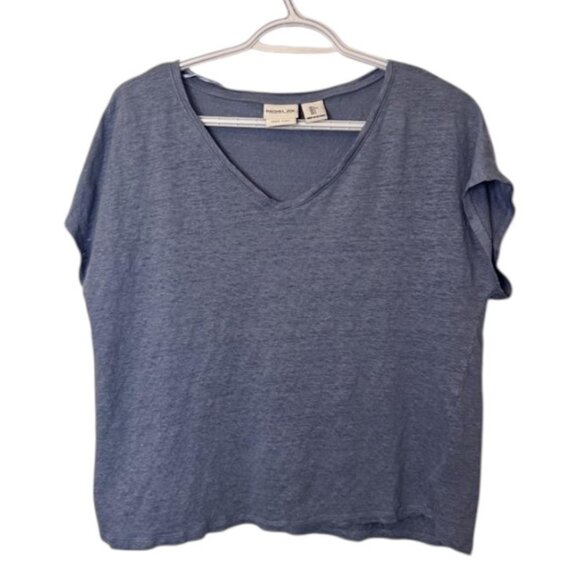 Rachel Zoe deep blue linen V-neck shirt size L - Picture 1 of 4